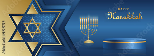 Happy Hanukkah podium round stage with nice and creative symbols