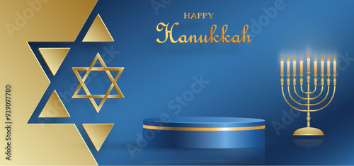 Happy Hanukkah podium round stage with nice and creative symbols