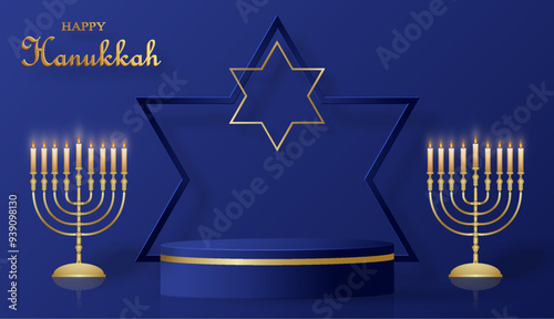 Happy Hanukkah podium round stage with nice and creative symbols