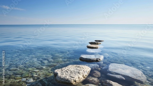 Stones resting in the clear, calm expanse of an open ocean