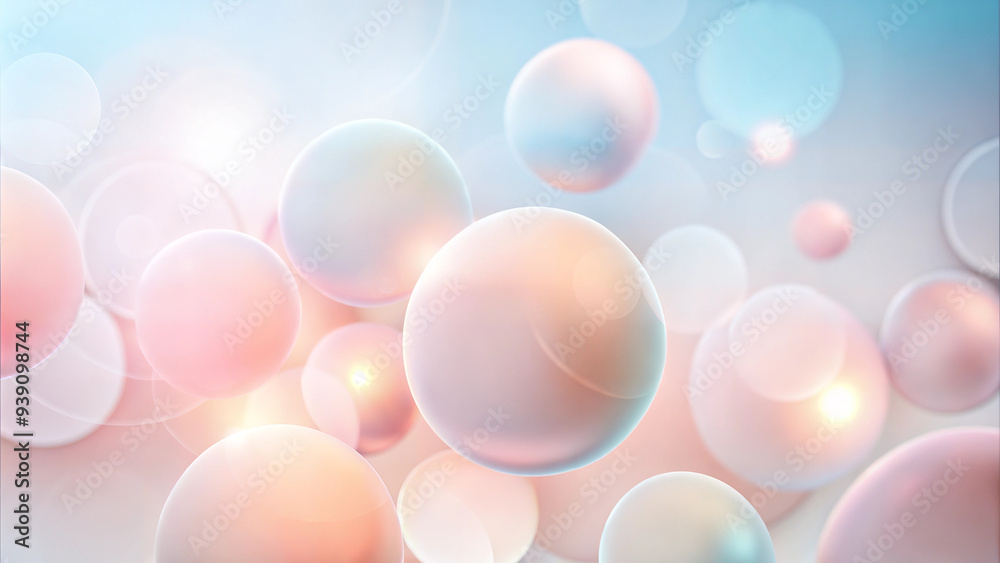 Abstract Background with Translucent Floating Spheres in Soft Pastel Shades of Pink, Blue, and White Abstract Background with Translucent Floating Spheres in Soft Pastel Shades of Pink, Blue, and White