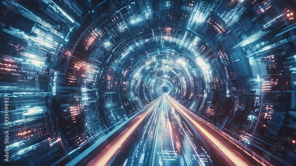 Futuristic Highway Tunnel with Glowing Lights Futuristic Highway Tunnel with Glowing Lights