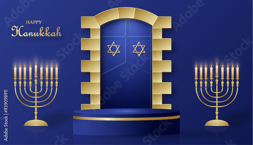 Happy Hanukkah podium round stage with nice and creative symbols