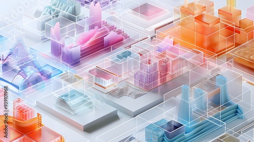 a complex 3D data visualization with layers of information that viewers can explore from different angles, representing intricate datasets in a visually immersive manner