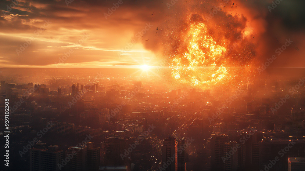 Explosive disaster devastating a city. AI renerated. Explosive disaster devastating a city. AI renerated.