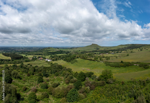 Roseberry Topping from Coate Moor North Yorkshire UK aerial view across fields