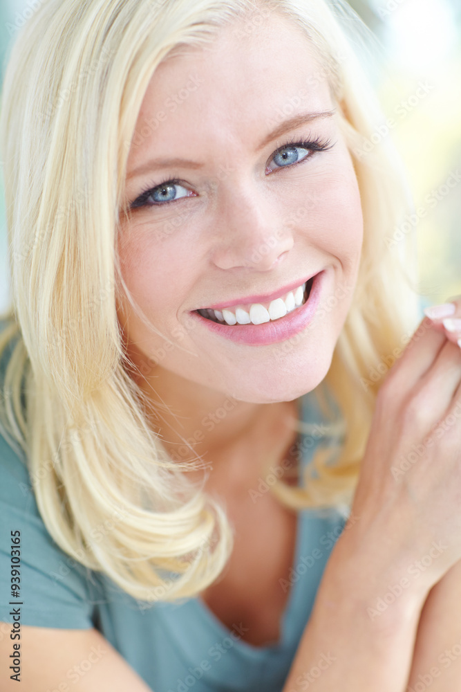 Portrait, happy and woman rest at house for weekend break, comfortable and peace wellness of natural beauty. Smile, female person and relax with pride, calm and carefree of closeup of home chilling Portrait, happy and woman rest at house for weekend break, comfortable and peace wellness of natural beauty. Smile, female person and relax with pride, calm and carefree of closeup of home chilling