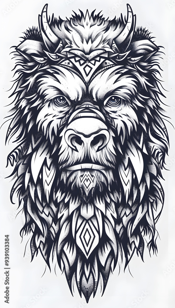 Obraz premium Tribal Yeti Tattoo black and white illustration