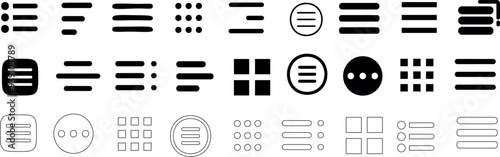 hamburger menu vector set, three line menu icon, UI symbol, user interface vector symbols, navigation elements, web buttons filled and outline designs, flat icons element