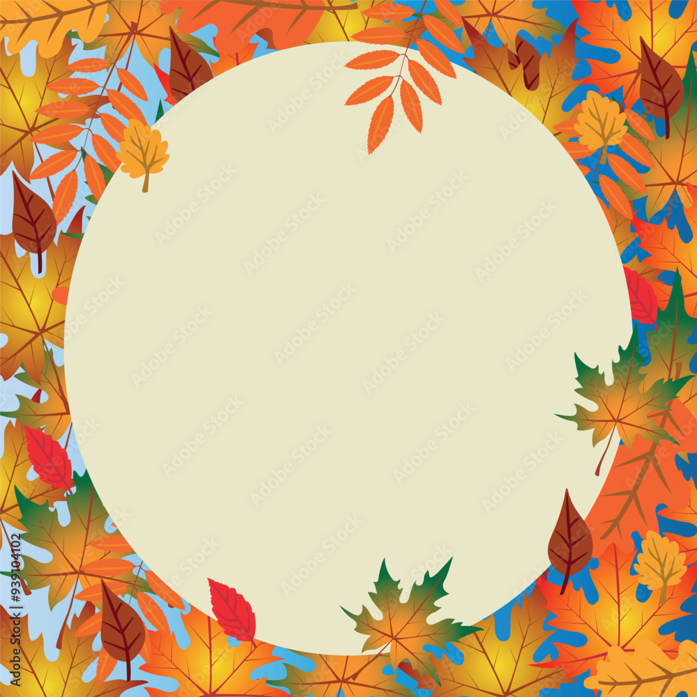Autumn frame with bright leaves. Vector background.