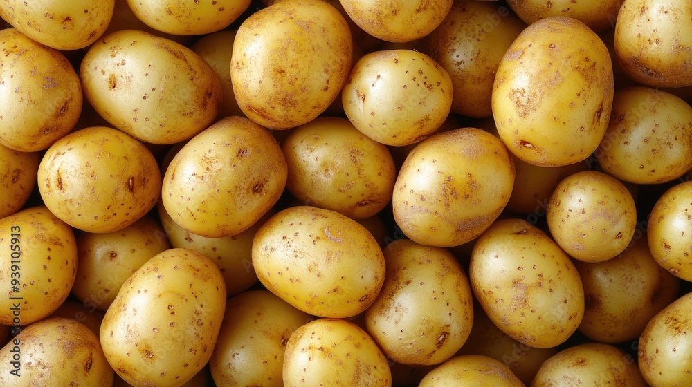Raw yellow potatoes filling the frame in a natural food background Raw yellow potatoes filling the frame in a natural food background