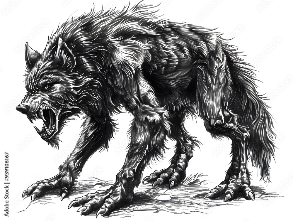 Obraz premium Werewolf black and white illustration