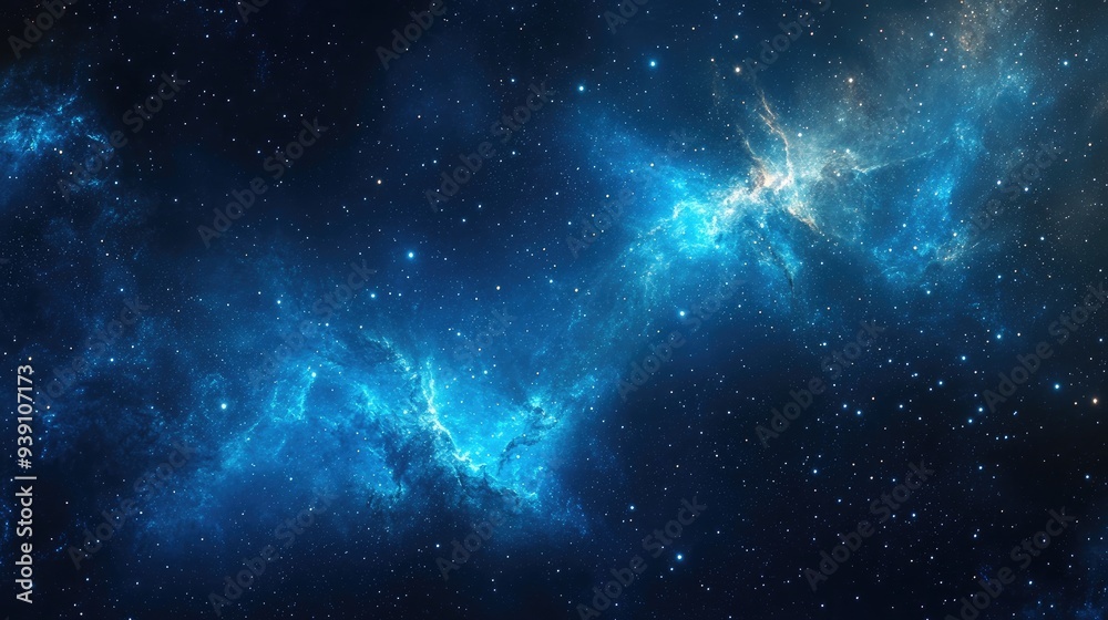 Stunning blue galaxy background filled with twinkling stars and glowing nebulae, creating a mesmerizing cosmic scene in deep space Stunning blue galaxy background filled with twinkling stars and glowing nebulae, creating a mesmerizing cosmic scene in deep space