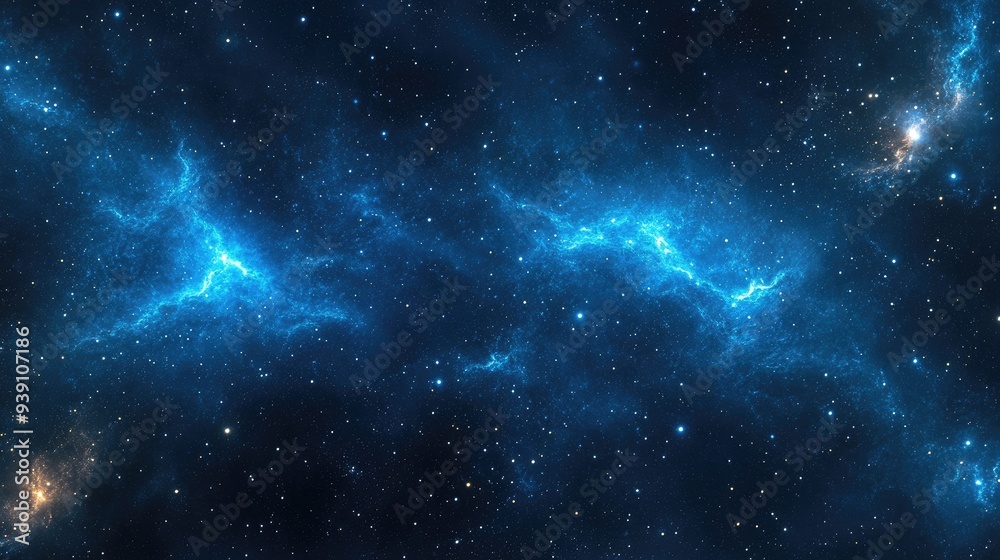 Fototapeta premium Stunning blue galaxy background filled with twinkling stars and glowing nebulae, creating a mesmerizing cosmic scene in deep space