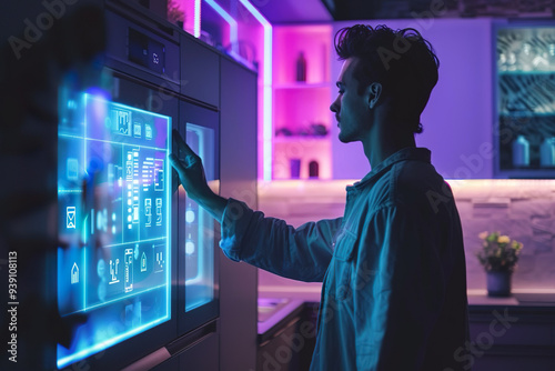 Tech-Savvy Home Automation Interface in Modern Smart Home Kitchen