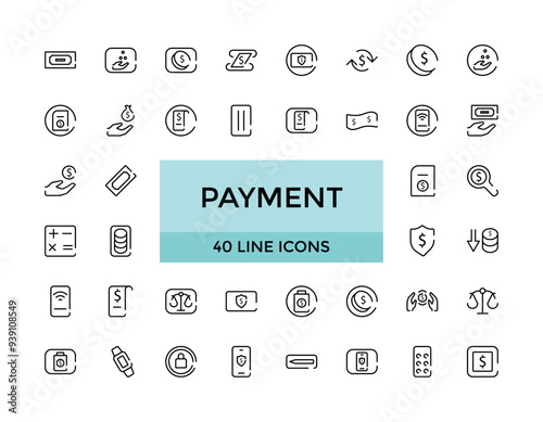 Payment icon set. finance and Business payment collection with money, banking, cash and transaction Line symbol.