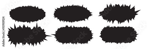 Black grunge ellipses sketch with rough effect isolated on white background. Vector brush round shapes. Graffiti paint doodle frames, charcoal borders.