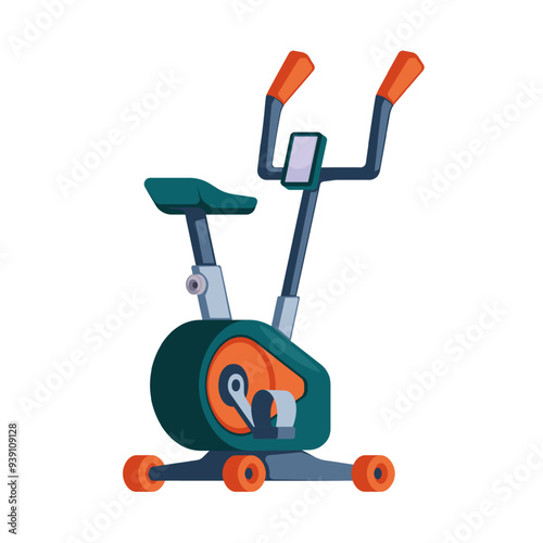 Gym bike icon. Bicycle for cycle exercises. Fitness center, sport club, gym equipment. Home workout, indoor cycling attribute. Healthy active lifestyle. Flat vector illustration isolated on white.