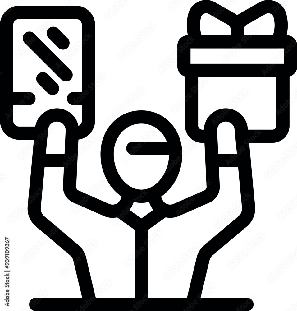 Businessman is holding a credit card and a gift box representing the benefits of bonus programs Businessman is holding a credit card and a gift box representing the benefits of bonus programs