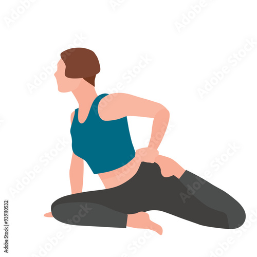 Woman yoga pose vector illustration. Female person practicing sport yoga. Girl in asana. Meditation, relaxation. Healthy living. Sports club, fitness exercises banner, poster.