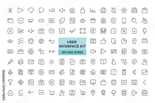 User Interface Kit - Shopping and ecommerce icon set. Set of Pixel perfect payment card, contact us, map location, user symbol, arrows, online assistant and other ui elements and icons