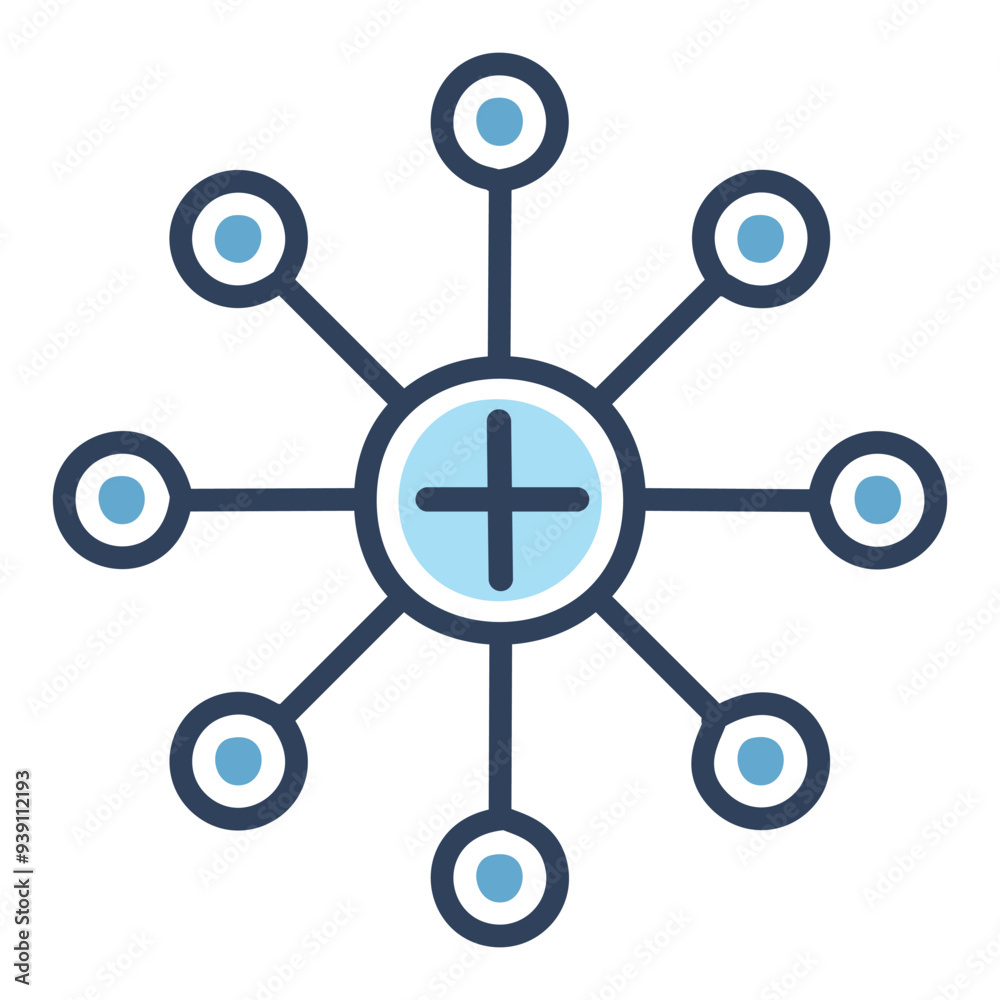 Connection symbol plus center. Simple icon representing connectivity, network, and collaboration with a plus sign at the center. Connection symbol plus center. Simple icon representing connectivity, network, and collaboration with a plus sign at the center.