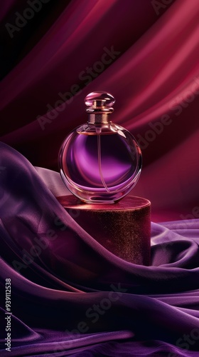 Premium perfume bottle on the podium, magenta premium background