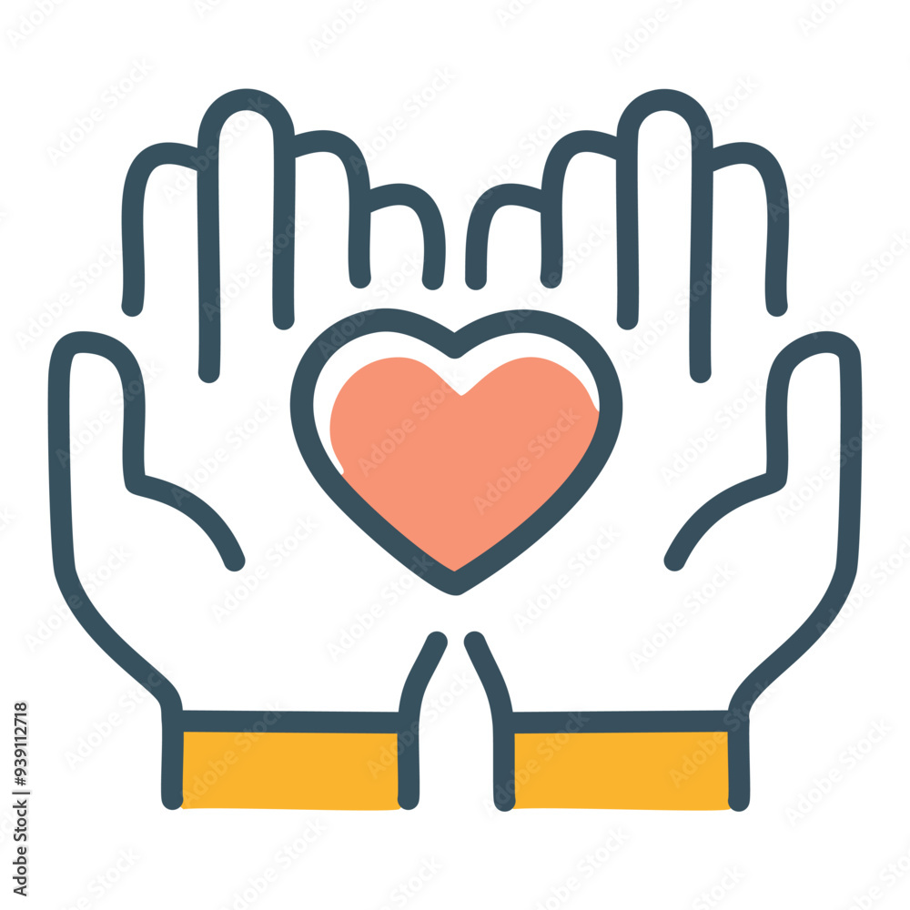 Obraz premium Hands holding heart icon design. Simple and modern icon design featuring two hands cupped together, holding a heart in the center. Perfect for charity, love, and compassion themes.