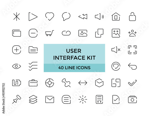 User Interface Kit - Shopping and ecommerce icon set. Set of Pixel perfect payment card, contact us, map location, user symbol, arrows, online assistant and other ui elements and icons