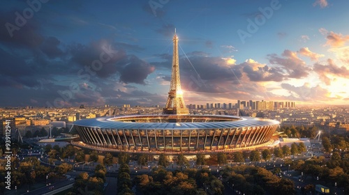 olympic stadium at France, 3d rendered style, realistic style, AI Generative photo