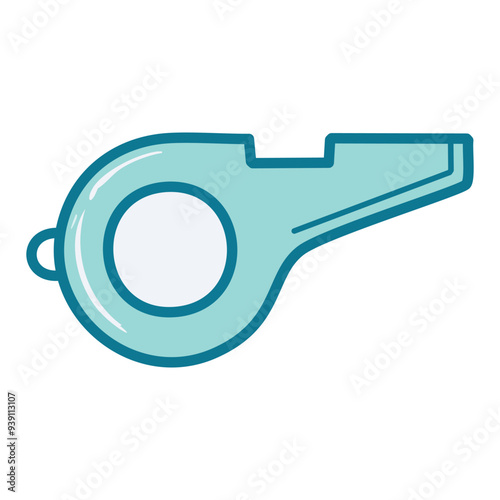 Whistle icon, blue, white background. Simple, clean, blue whistle icon isolated on a white background. Perfect for a sports, referee, or coaching theme.