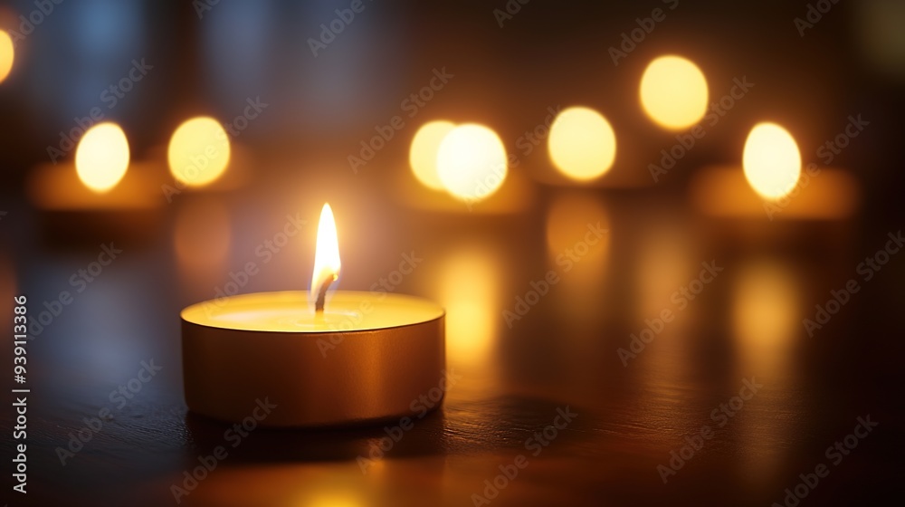 Serene Candlelit Background with Reflective Surface Serene Candlelit Background with Reflective Surface