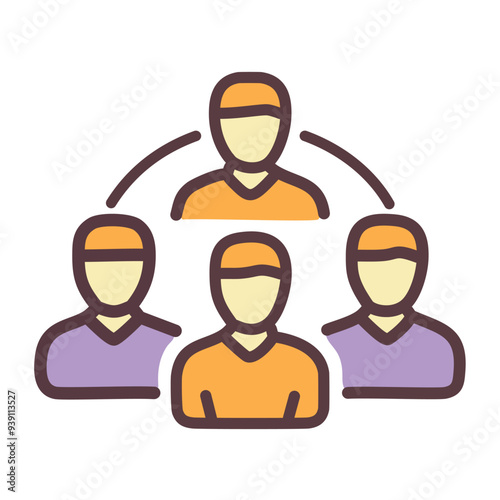 Team collaboration and network icon illustration. Colorful icon illustration depicting a network of team members connected by a circular line, signifying collaboration, partnership, and communication.