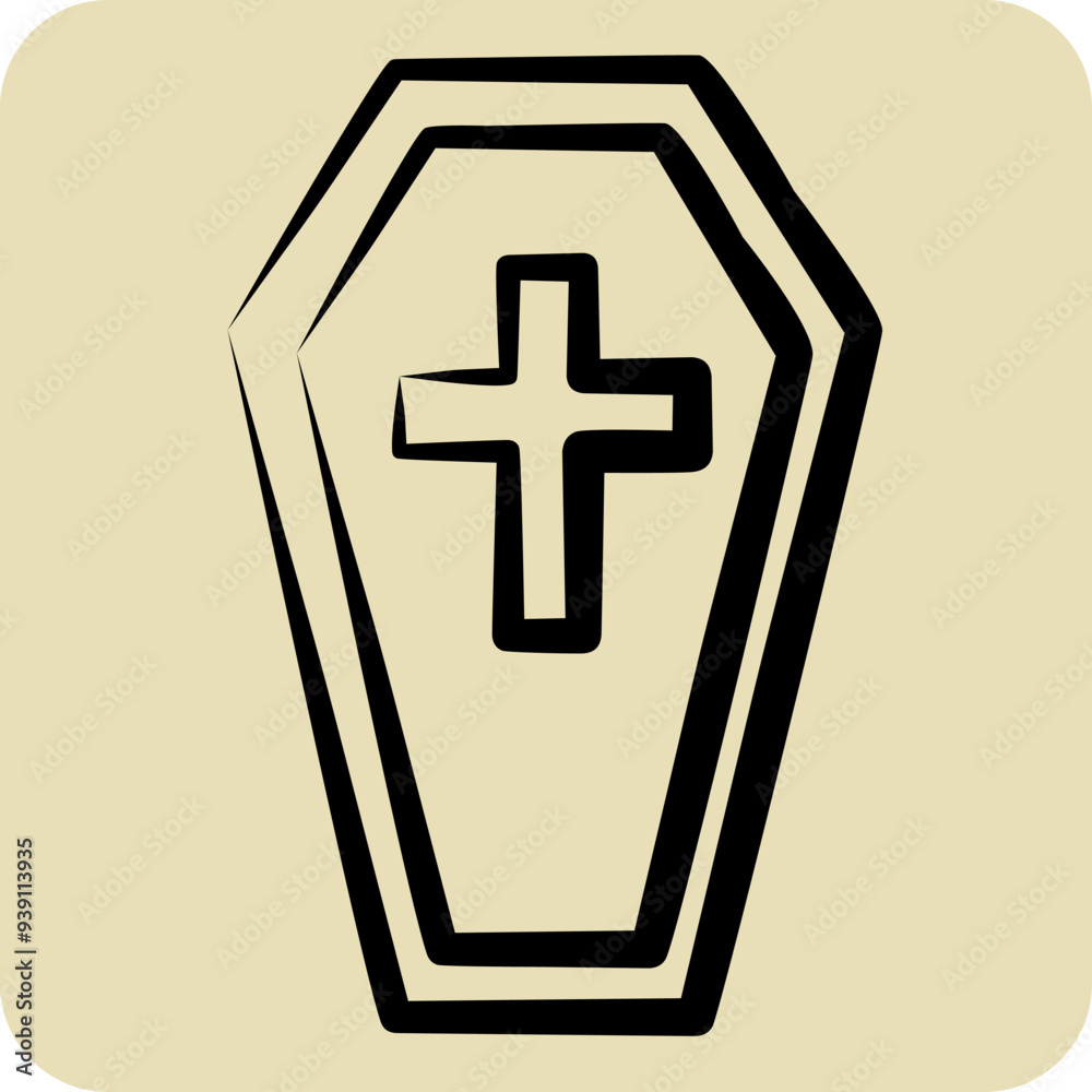 Icon Coffin. related to Seath symbol. hand drawn style. simple illustration Icon Coffin. related to Seath symbol. hand drawn style. simple illustration