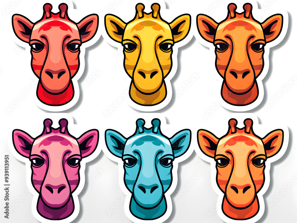 Giraffe head kawaii stickers with vibrant color Giraffe head kawaii stickers with vibrant color