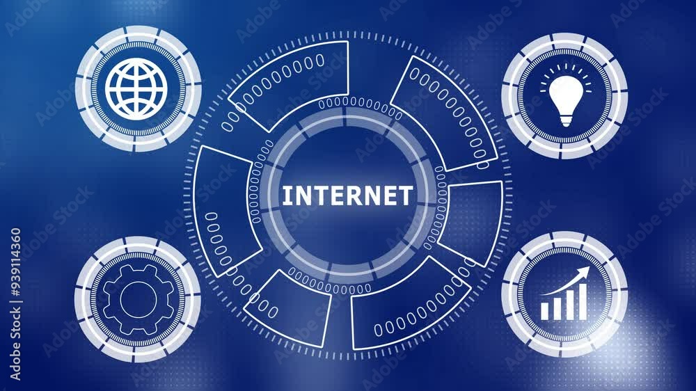 INTERNET Text Animation with technology background.