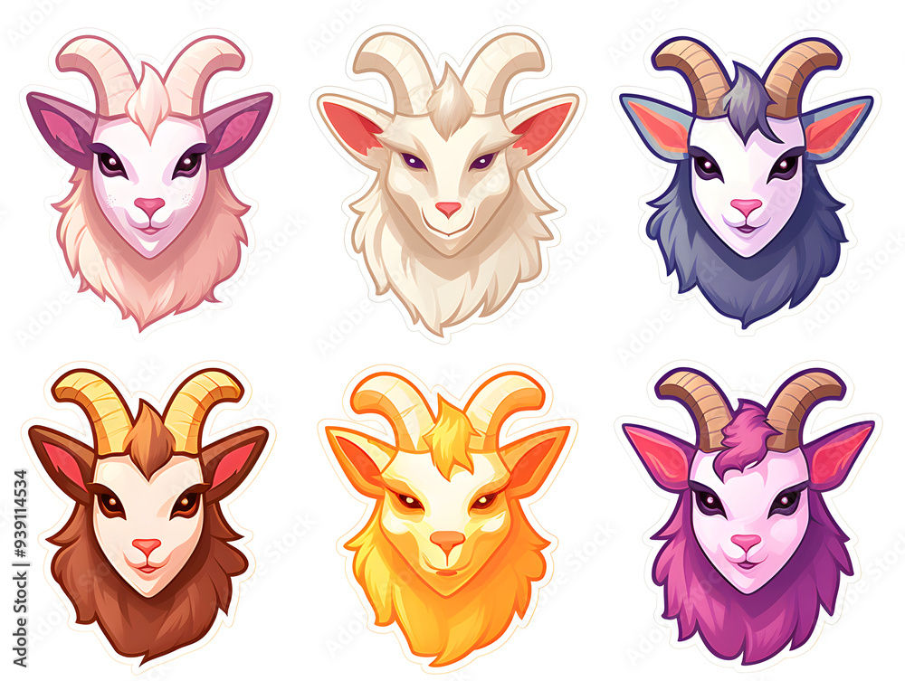 Fototapeta premium Goat head kawaii stickers with vibrant color