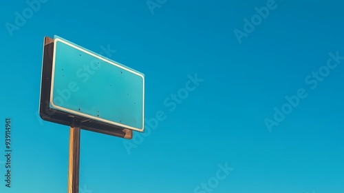 A blank highway sign with no text or images, set against a clear blue sky, ready for customization