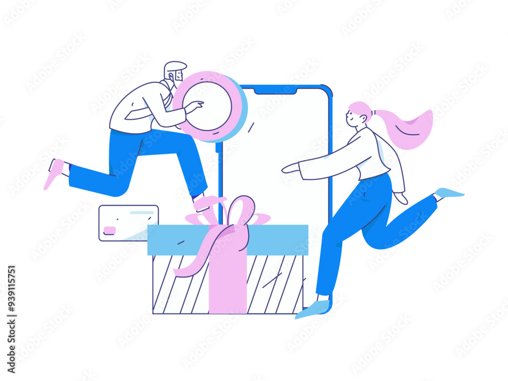 Holiday shopping people doing e-commerce online shopping flat vector concept operation hand drawn illustration
Holiday shopping people doing e-commerce online shopping flat vector concept operation hand drawn illustration