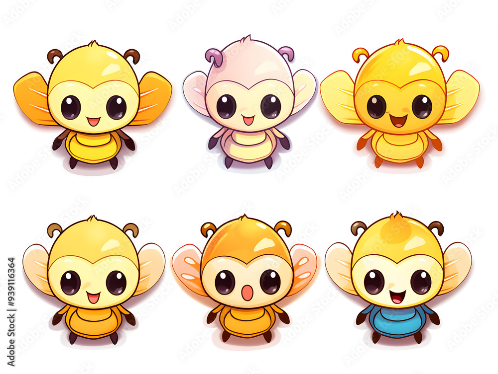 Fototapeta premium Honey Bee kawaii stickers with vibrant color