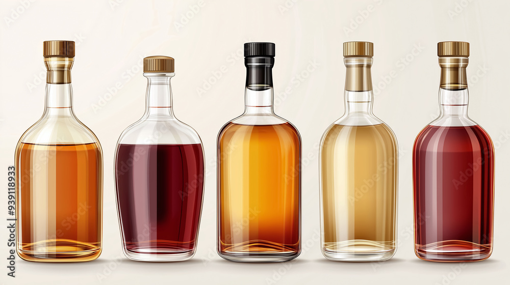 Whiskey, Tequila, and Vermouth Bottles in Realistic Transparent Glass | Ideal for Graphics Ads, VFX, and Digital Art Projects Whiskey, Tequila, and Vermouth Bottles in Realistic Transparent Glass | Ideal for Graphics Ads, VFX, and Digital Art Projects