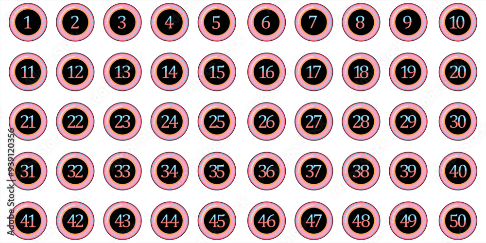 Numbers, 1 to 50 premium pink blue chocolate donut theme numbers Numbers, 1 to 50 premium pink blue chocolate donut theme numbers
