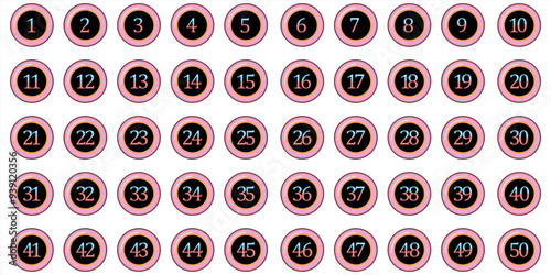 Numbers, 1 to 50 premium pink blue chocolate donut theme numbers