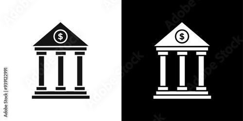 Bank icon Flat vector set outline