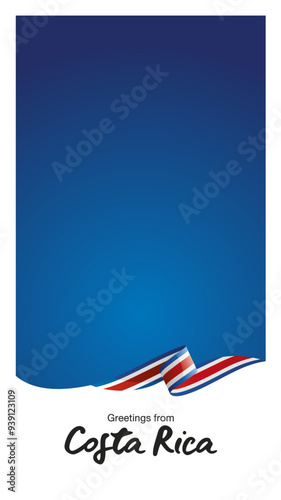 Greetings from Costa Rica. Editable Instagram template for Stories and Reels. Social media template page with Costa Rica flag ribbon and editable frame