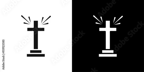 Christian Cross icon Flat vector set outline