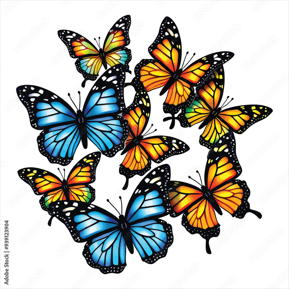 Obraz premium A colorful butterfly sticker with a blue and orange butterfly