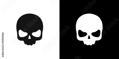Evil skull icon Flat vector set outline
