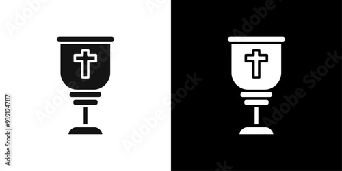 Holy chalice icon Flat vector set outline