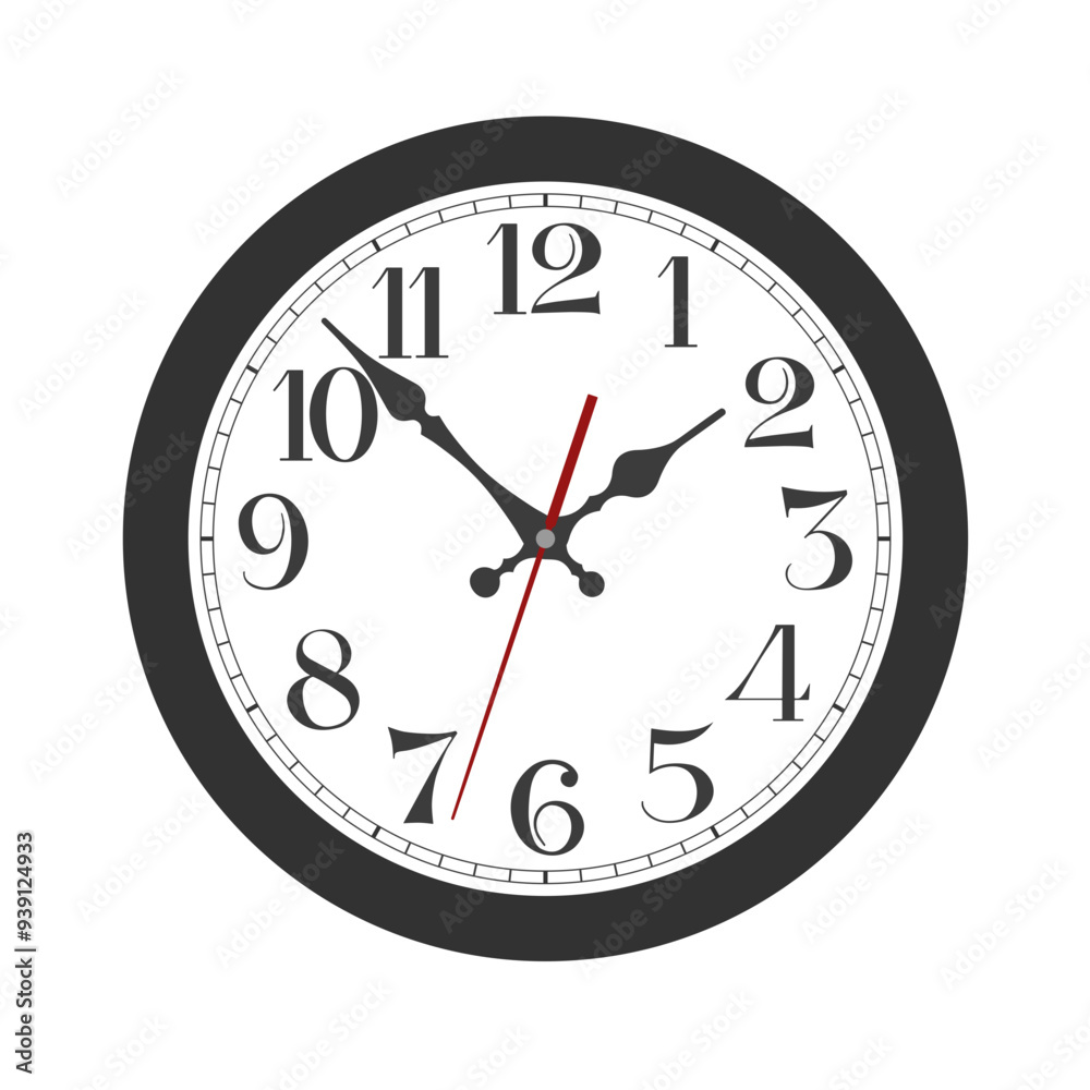 Vector black classic round wall clock isolated on white background Vector black classic round wall clock isolated on white background